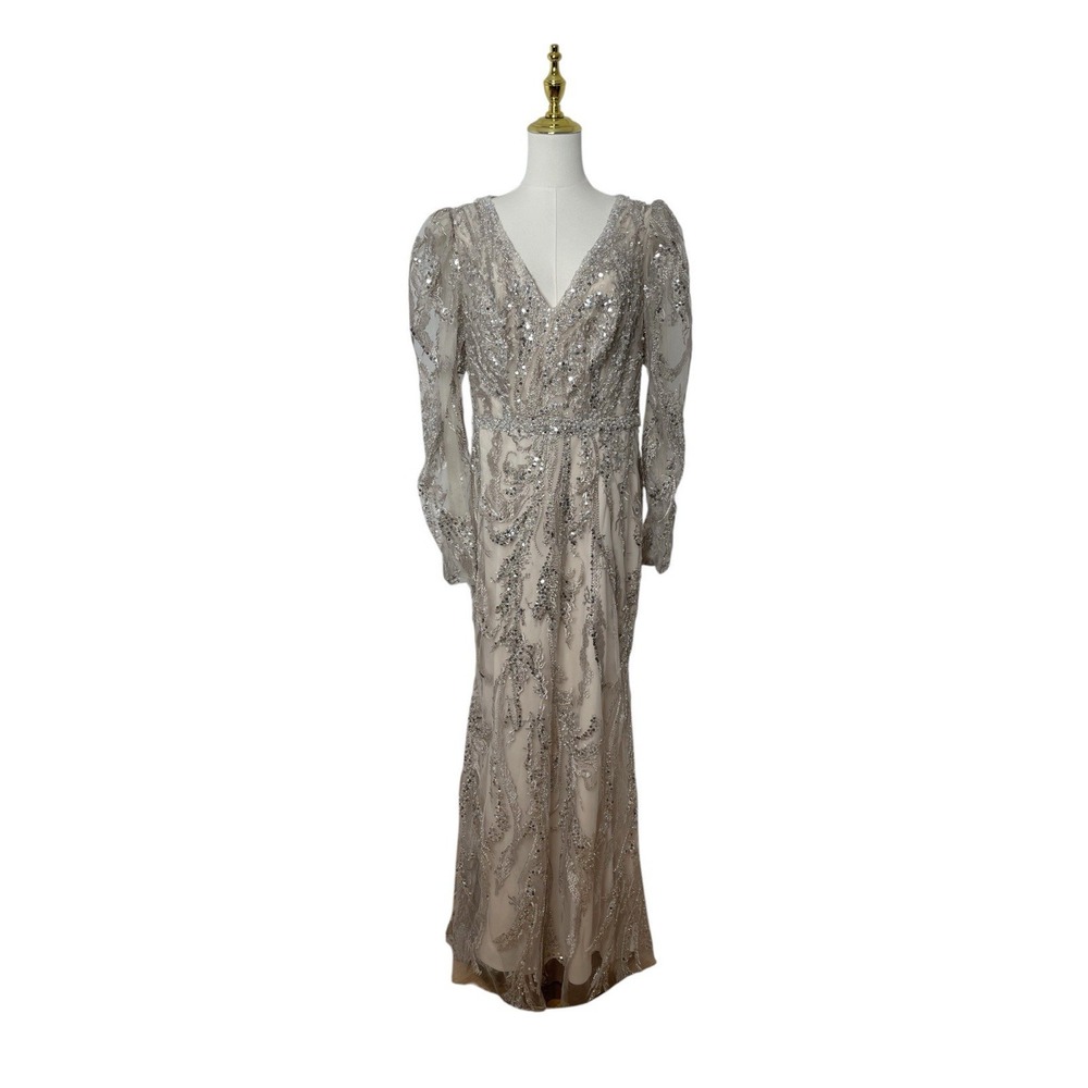 Mac Duggal‎ 20349 Mocha Embroidered Beaded Sequins Long Sleeve Gown Size 12 $998 - Picture 4 of 8